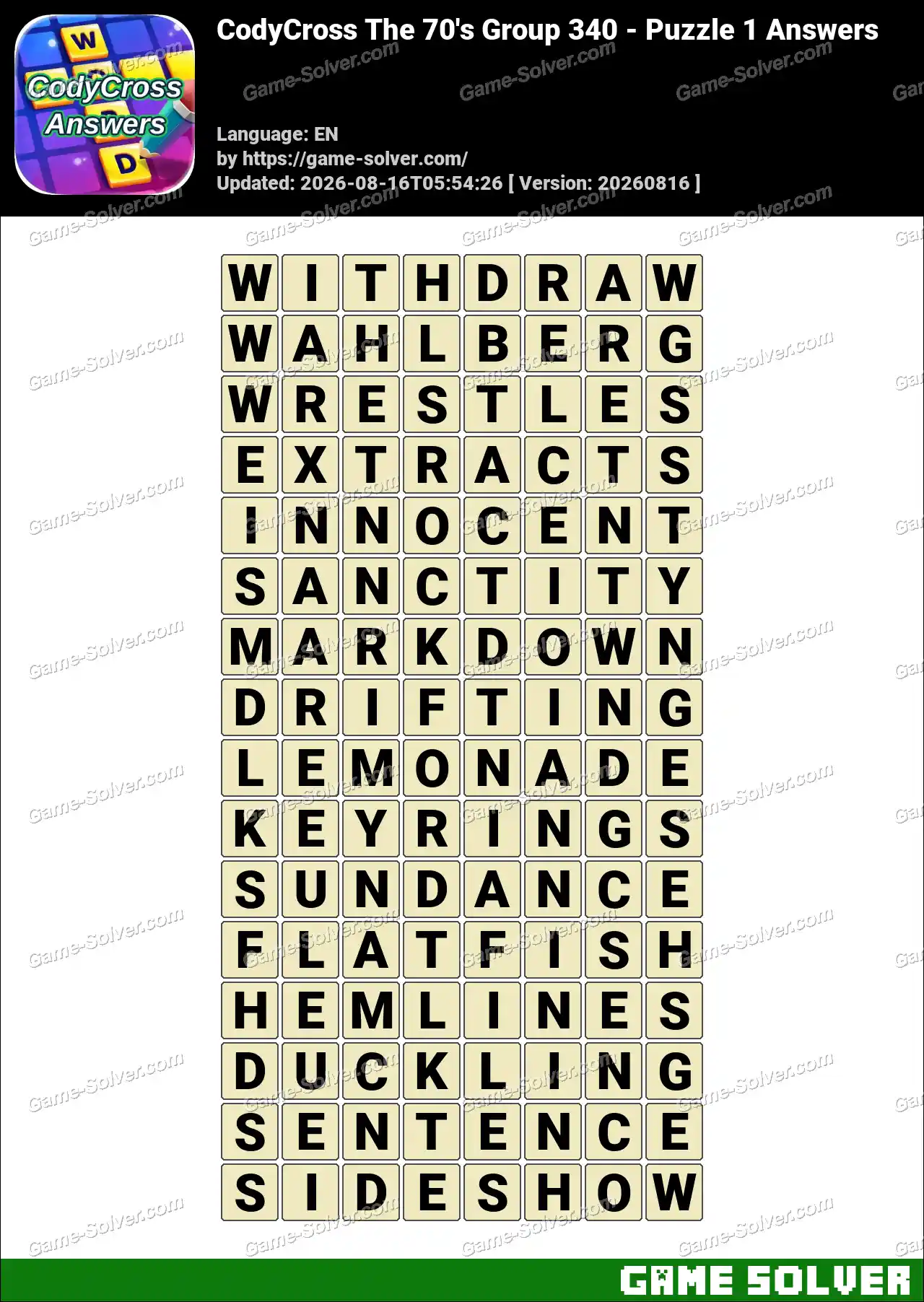 CodyCross The 70’s Group 340 – Puzzle 1 Answers